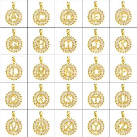 Copper Zirconia Round Letter Pendant Necklace Charm Micro Inlaid Initial Letter Jewelry Accessory For Women