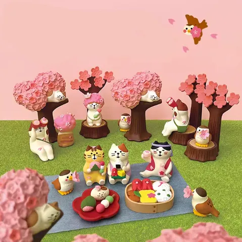 Zakka Stile Giapponese Simpatico Gatto Fiore di Ciliegio Resina Statuetta Miniatura Ornamento Decorazione Scrivania Regalo