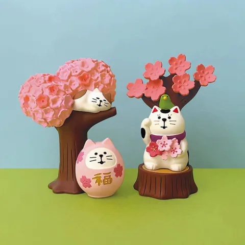 Zakka Stile Giapponese Simpatico Gatto Fiore di Ciliegio Resina Statuetta Miniatura Ornamento Decorazione Scrivania Regalo