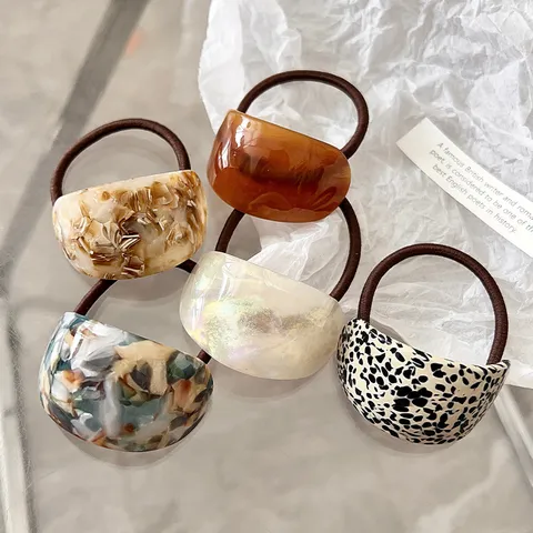Simple High-End Geometric Hair Ring For Women Plastic Resin Marble Pattern High Elastic Hair Tie Daily Fashion Hair Accessories