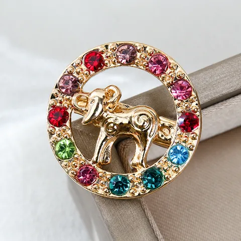 Spilla Dodici Segni Zodiacali in Lega di Lusso con Strass Placcata Oro Spilla a Costellazione Rotonda Gioielli di Moda Donna