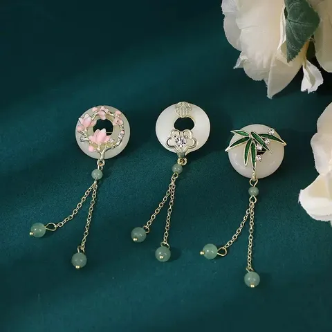 New Chinese Style Brooch Peace Buckle Enamel Bamboo Flower Tassel Pin For Women Cheongsam Hanfu Accessory Vintage Jewelry