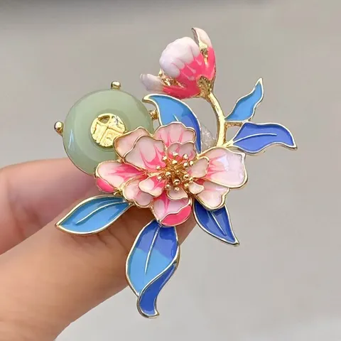 Chinese Style Peony Flower Brooch Vintage Alloy Enamel Pin For Women Cheongsam Hanfu Accessory Jewelry Gift