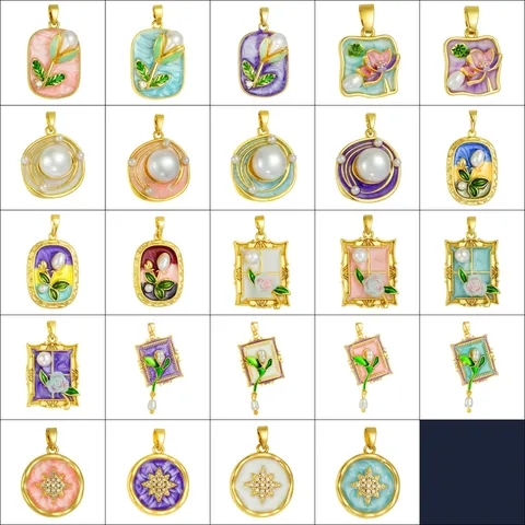 Monet Garden Style Painted Enamel Inlaid Artificial Pearl Rhinestone Flower Pendant Necklace DIY Charm Jewelry