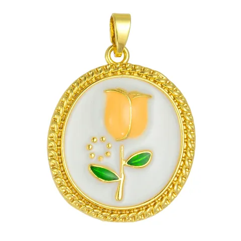 Vintage Monet Garden Oil Painting Style Enamel Artificial Pearl Flower Pendant DIY Necklace Jewelry Accessories Gift