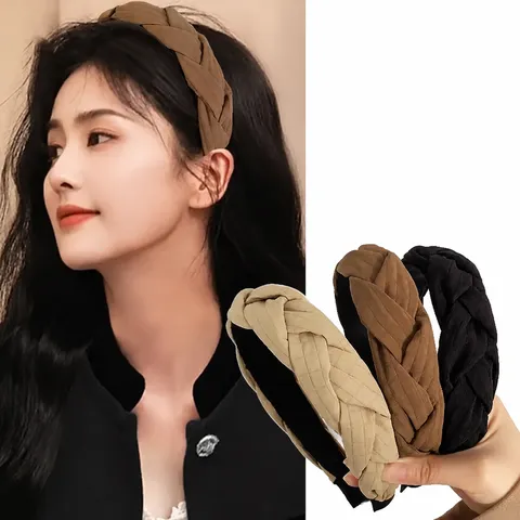 Serre-tête Torsadé en Tissu pour Femmes Style Coréen Design Haut Élégant Automne Hiver Accessoires Cheveux Couleur Unie Polyvalents