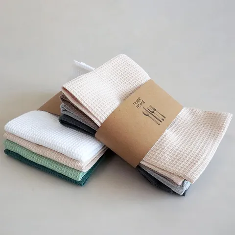 Paños de Cocina de Algodón Tejido Waffle Toallas Absorbentes de Mano Juego Cuadrado Para El Hogar