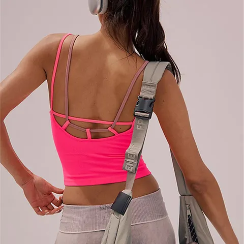 Camiseta de Tirantes de Yoga Activa sin Espalda con Contraste de Color Falso Dos Piezas para Mujer Chaleco Deportivo Transpirable