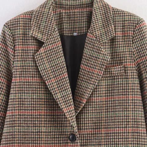 Women Casual Plaid Woolen Blazer Jacket Long Sleeve Lapel Single Breasted Straight Fit Fashion Outerwear