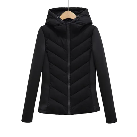 Women Casual Slim Fit Hooded Puffer Jacket Winter Long Sleeve Solid Color Quilted Coat Female Outerwear