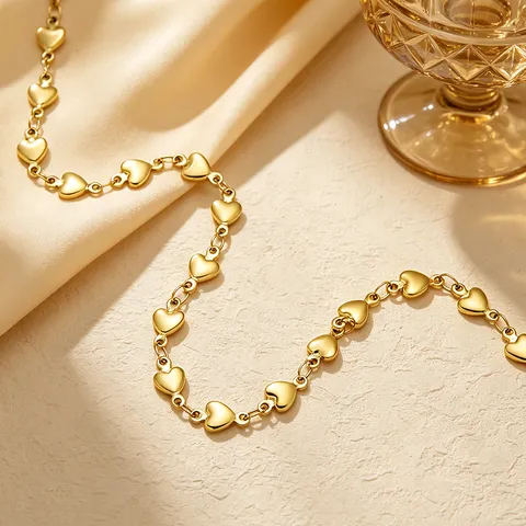 Acier Inoxydable Plaqué Or 18K Chaîne Cœur Superposée Trombone Chaîne Cubaine Bracelet Collier Chaîne de Cheville Bijoux de Mode