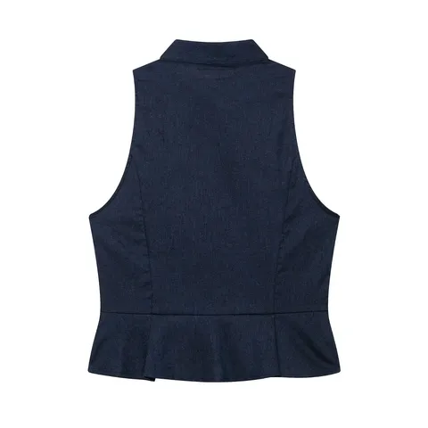 Neuer Chinesischer Stil Damen Leinenmischung Weste Einfarbig Stehkragen Froschknöpfe Taille Betonend Ärmellos Top