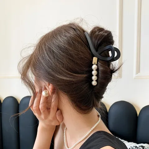 Retro Koreanischer Stil Matt Große Haarkralle für Damen Mit Künstlicher Perle Quaste Elegant Starker Halt Rutschfeste Haarklammer Zubehör