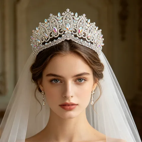 Corona Tiara in Lega di Strass Barocca Vintage Lussuoso Copricapo da Sposa Matrimonio Corona per Capelli da Regina in Cristallo Luccicante per Festa Donna