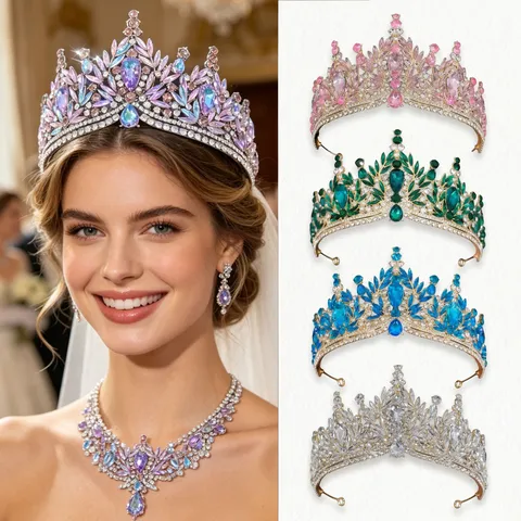 Bridal Crystal Leaf Crown Tiara Alloy Rhinestone Wedding Hair Accessory For Women Luxury Prom Headpiece Jewelry