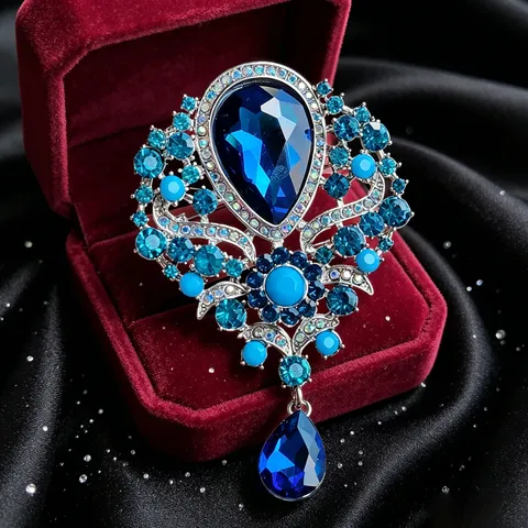 Spilla in Lega Strass Vintage Moda Cristallo Colorato Corona Pendente Goccia Spille per Festa Donna Uomo Gioielli Decorativi