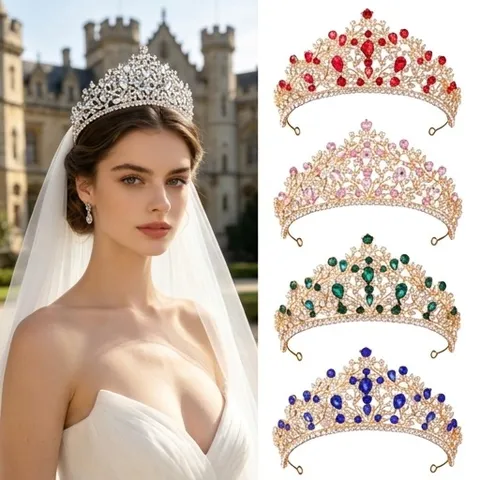Corona Da Sposa Barocca Con Strass Per Sposa In Lega Oro Argento Cristallo Accessori Per Capelli Da Sposa Per Festa