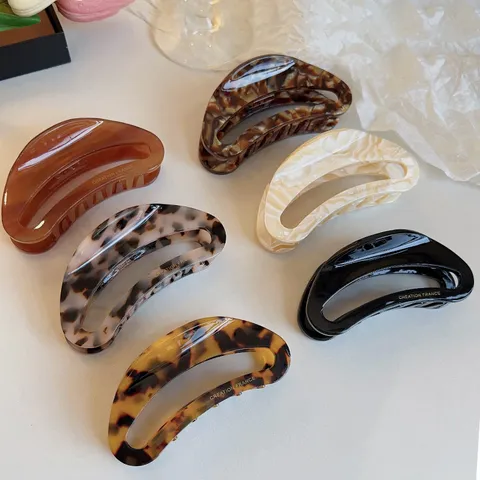 Große Acetat Haarkralle Elegant Hohle Mondsichel Hai Clip Für Damen Schildpatt Marmor Muster Haarklemmen Styling Haarschmuck