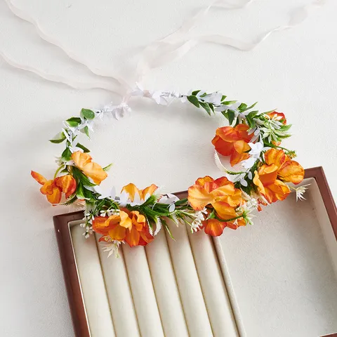 Cerchietto per Capelli con Corona di Fiori da Sposa in Tessuto con Nastro Ghirlanda Floreale Artificiale Copricapo per Foto di Matrimonio Viaggi Accessori per Capelli Donna