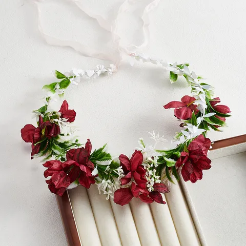Cerchietto per Capelli con Corona di Fiori da Sposa in Tessuto con Nastro Ghirlanda Floreale Artificiale Copricapo per Foto di Matrimonio Viaggi Accessori per Capelli Donna