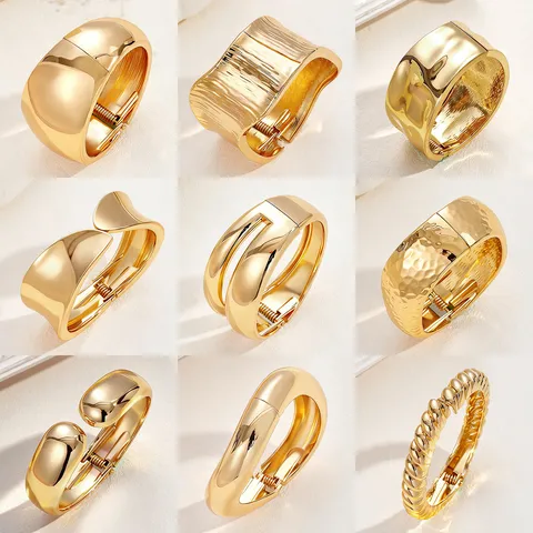 Bracciale Rigido Aperto in Lega di Zinco a Onde Irregolari Oro Argento Galvanizzato Fascia Larga Gioielli Moda Donna