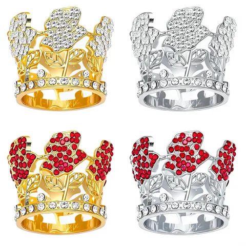Exquisite Alloy Rose Flower Mini Crown Cake Topper Rhinestone Crown Tiara For Wedding Birthday Party Baking Ornament Decoration