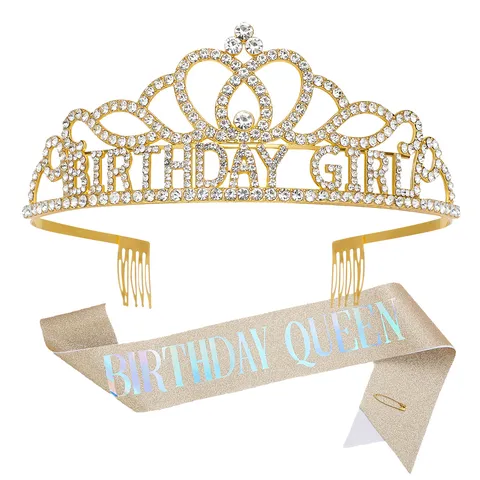 Strass Compleanno Corona Tiara Cerchietto Fascia Brillantini Set Lega di Zinco Cuore Svuotato Birthday Girl Queen Lettere Fascia per Capelli per Donna Festa Decorazione Celebrazione Gioielli