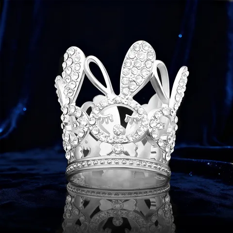 Mini Corona de Aleación con Diamantes de Imitación de Orejas de Conejo para Niños Decoración de Pastel de Cumpleaños Dorado Plateado