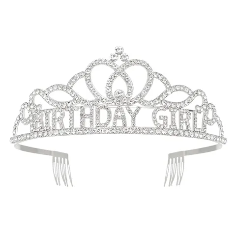 Strass Compleanno Corona Tiara Cerchietto Fascia Brillantini Set Lega di Zinco Cuore Svuotato Birthday Girl Queen Lettere Fascia per Capelli per Donna Festa Decorazione Celebrazione Gioielli
