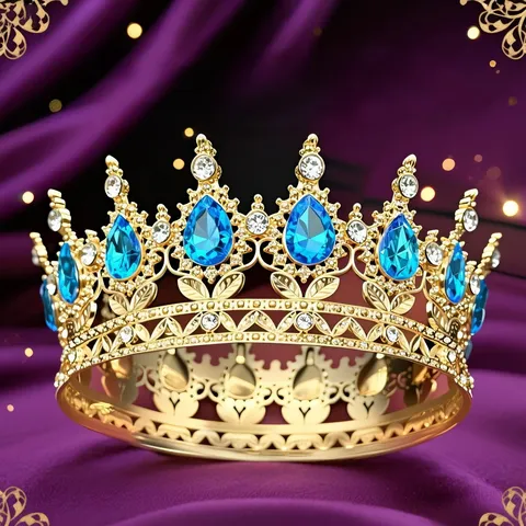Corona Rotonda Completa in Lega Barocca Tiara con Strass Luccicanti Accessori Capelli Cristallo a Goccia Decorazione Torta Matrimonio Gioielli