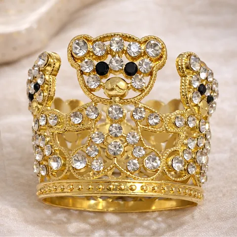 Cute Bear Mini Crown Cake Topper Alloy Rhinestone Artificial Pearl Tiara Ornament For Birthday Party Flower Decoration