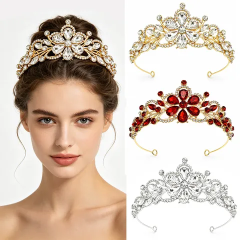 Baroque Alloy Rhinestone Bridal Crown Tiara Vintage Luxury Flower Vine Hair Band For Wedding Party Women Headwear Gift