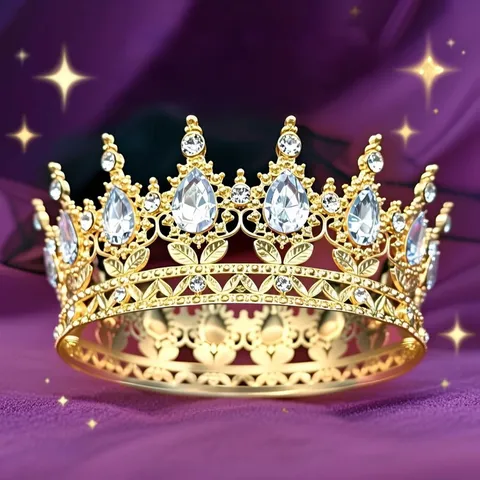 Corona Barocca in Lega 16 Gocce d'Acqua Diadema Vintage Lussuoso Strass Copricapo a Cerchio Intero Matrimonio Festa Capelli Torte