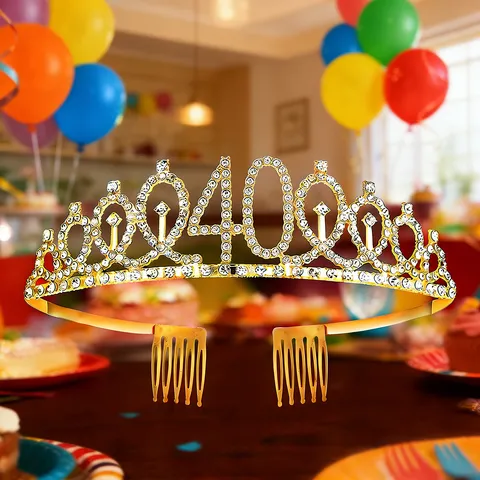 Gold Rhinestone Number Birthday Crown Headband Princess Tiara Hair Accessories For Women Girls Birthday Party Decor