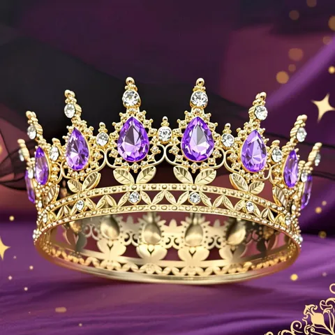 Corona Barocca in Lega 16 Gocce d'Acqua Diadema Vintage Lussuoso Strass Copricapo a Cerchio Intero Matrimonio Festa Capelli Torte