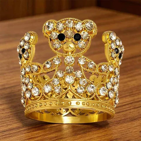 Cute Bear Mini Crown Cake Topper Alloy Rhinestone Artificial Pearl Tiara Ornament For Birthday Party Flower Decoration
