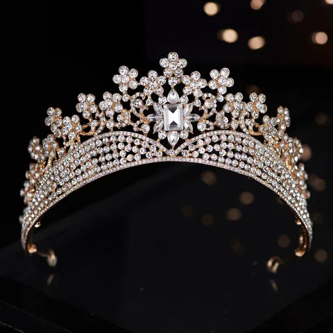 Vintage Baroque Alloy Rhinestone Bride Tiara Luxurious Crown Hair Accessory For Wedding Banquet Pageant Evening Dress Prom Women Jewelry