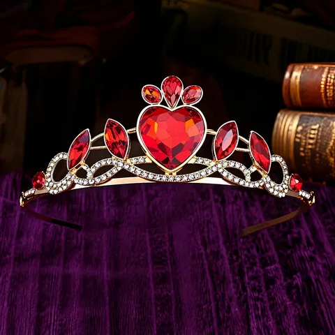 Lindo Diadema de Corona de Aleación de Strass de Princesa para Niñas Niños Cumpleaños Escenario Rendimiento Regalo Elegante Tiara con Diseño de Corazón Tocado