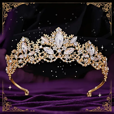 Baroque Vintage Alloy Rhinestone Crown Bridal Tiara Sparkling Marquise Crystal Wedding Hair Band Gown Headwear For Women Party Jewelry Accessories