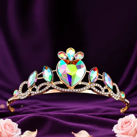 Lindo Diadema de Corona de Aleación de Strass de Princesa para Niñas Niños Cumpleaños Escenario Rendimiento Regalo Elegante Tiara con Diseño de Corazón Tocado