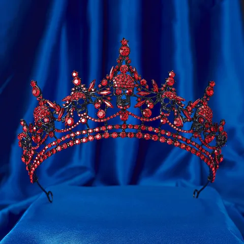 Couronne Gothique Tête de Mort pour Femme Diadème en Strass Noir Serre-Tête Halloween Accessoires Sorcière Style Punk Dark
