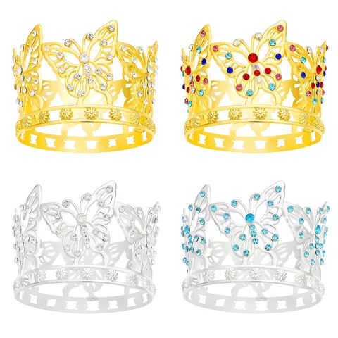 Squisita Corona a Farfalla in Lega con Strass Tiara Rotonda per Decorazione Torta di Compleanno Eleganti Ornamenti per Corona di Fiori Galvanica