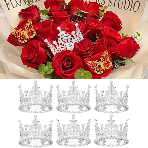 Mini Crown Cake Toppers Alloy Artificial Pearl Rhinestone Tiara Ornaments For Wedding Birthday Party Flower Arrangement Decorations