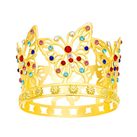 Squisita Corona a Farfalla in Lega con Strass Tiara Rotonda per Decorazione Torta di Compleanno Eleganti Ornamenti per Corona di Fiori Galvanica