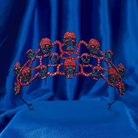 Couronne Gothique Tête de Mort pour Femme Diadème en Strass Noir Serre-Tête Halloween Accessoires Sorcière Style Punk Dark