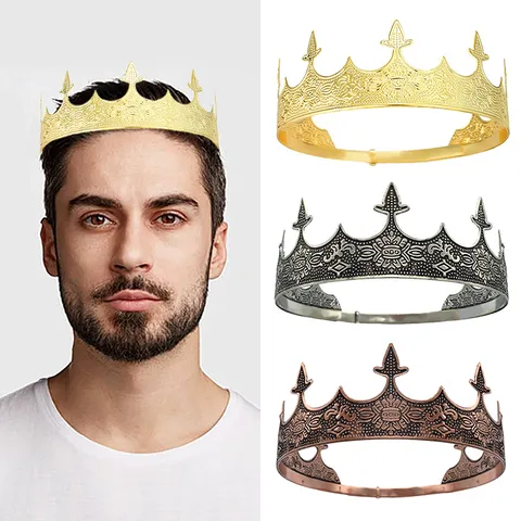 Vintage Men's King Crown Baroque Royal Alloy Headpiece for Performance Pageant Party Prom Wedding Retro Gold Silver Crown