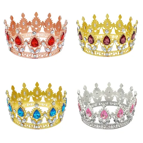 Baroque Multicolored Bride Crown Tiara Pageant Queen Prom Headwear Alloy Rhinestone Full Round Hair Accessories Wedding Party Decoration