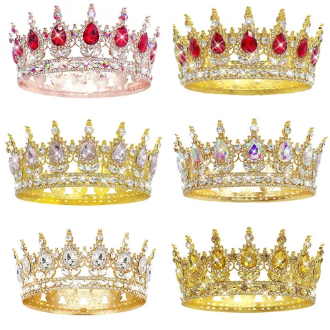 Corona da Sposa Barocca Strass Diadema da Concorso Cristallo Goccia Regina Spettacolo Accessori per Capelli Matrimonio Donna