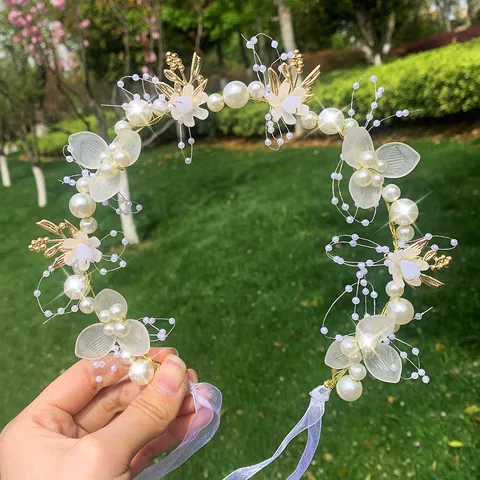 Kids Flower Wreath Headband Ethereal Alloy Artificial Pearl Floral Girl Birthday Performance Princess Forest Hair Accessories