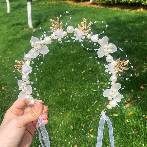 Kids Flower Wreath Headband Ethereal Alloy Artificial Pearl Floral Girl Birthday Performance Princess Forest Hair Accessories